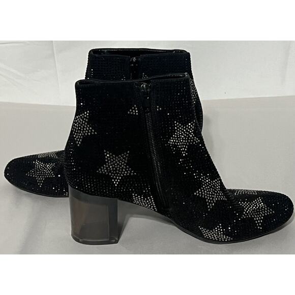INC Floriann Ankle 8.5 Booties Black Sparkle Silver Star Chunky Clear Heel - Picture 5 of 11